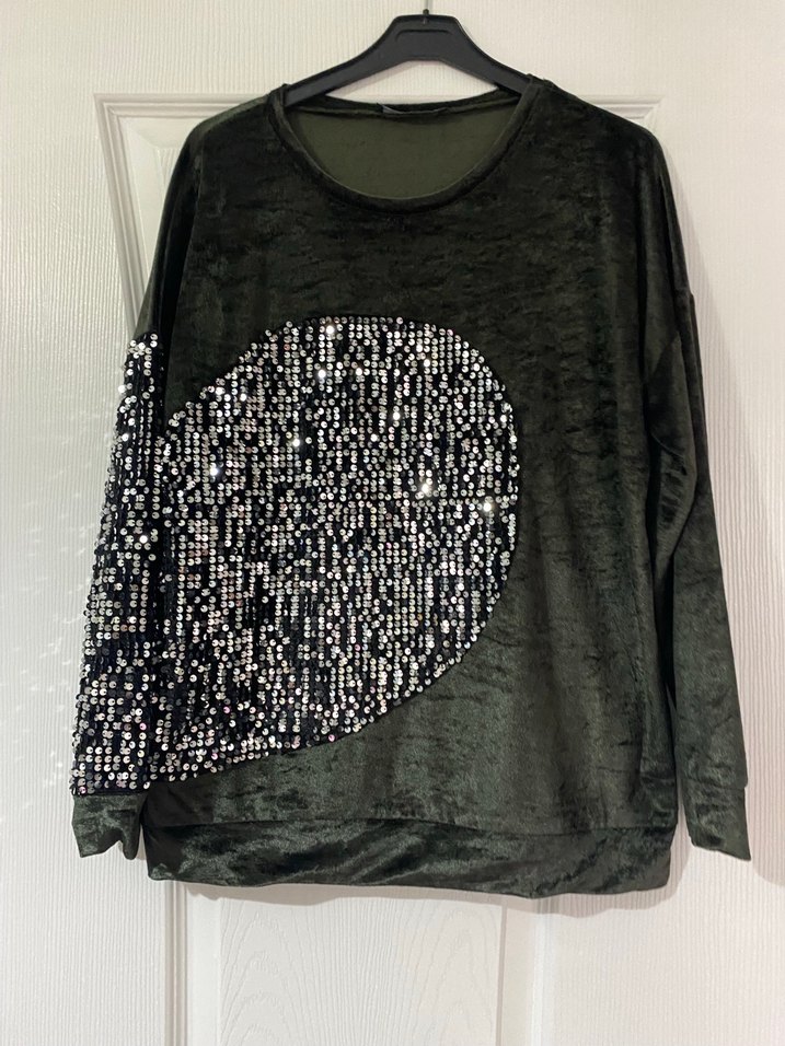 Payet Detaylı yeşil Kadın Bluz - Görsel 2