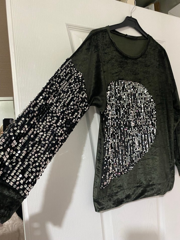 Payet Detaylı yeşil Kadın Bluz - Görsel 4