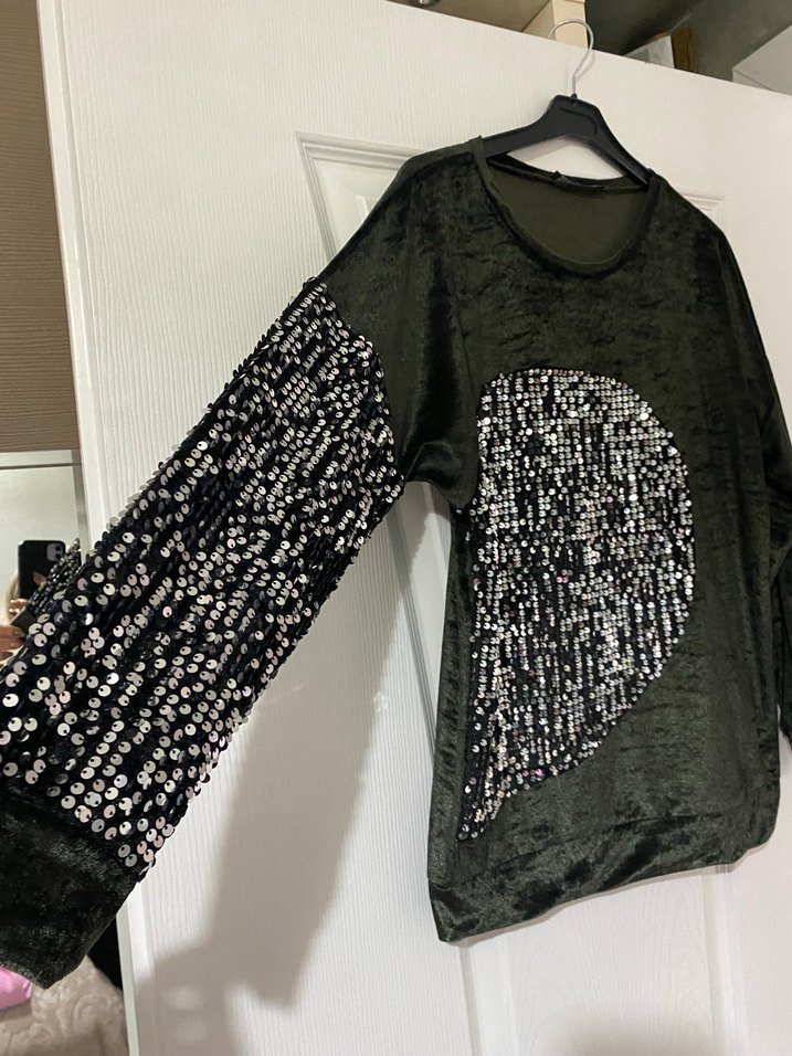 Payet Detaylı yeşil Kadın Bluz - Görsel 3