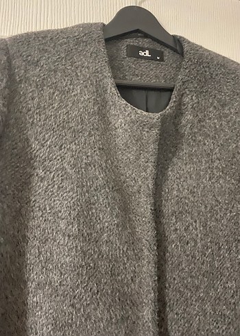 Koyu Gri Peluş Cepli Kaban - Görsel 6