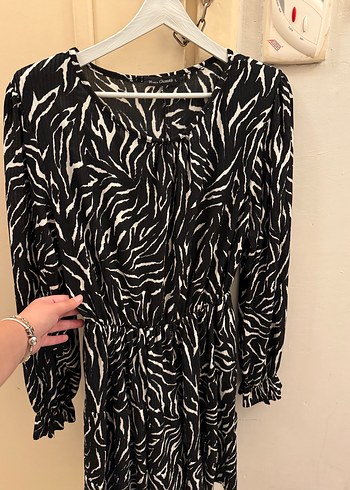 Diğer Zebra Desenli Uzun Kollu Mini Elbise