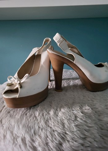 Beyaz Platform Topuklu Kadın Ayakkabı - Görsel 3