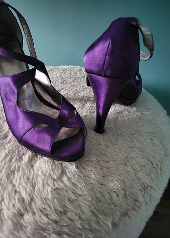 Mor Saten Topuklu Kadın Abiye Ayakkabı - Görsel 2