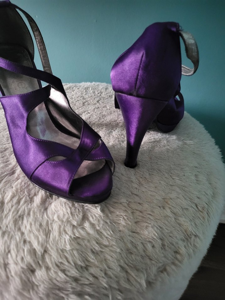Mor Saten Topuklu Kadın Abiye Ayakkabı - Görsel 2