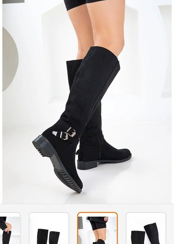 Siyah Süet Tokalı Dizüstü Kadın Çizme - Görsel 2