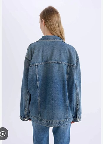 Kadın Lacivert Düğmeli Denim Ceket koton - Görsel 7