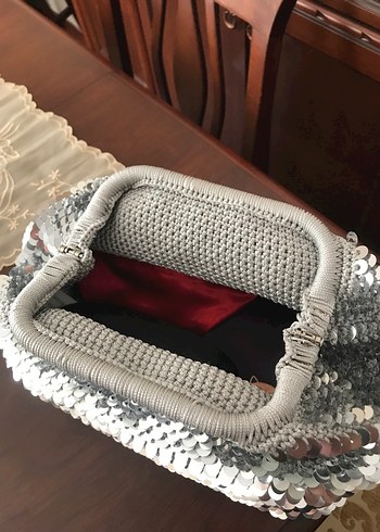 Tasarımcı Gri Gümüş pullu Örgü Kadın Portföy Çanta