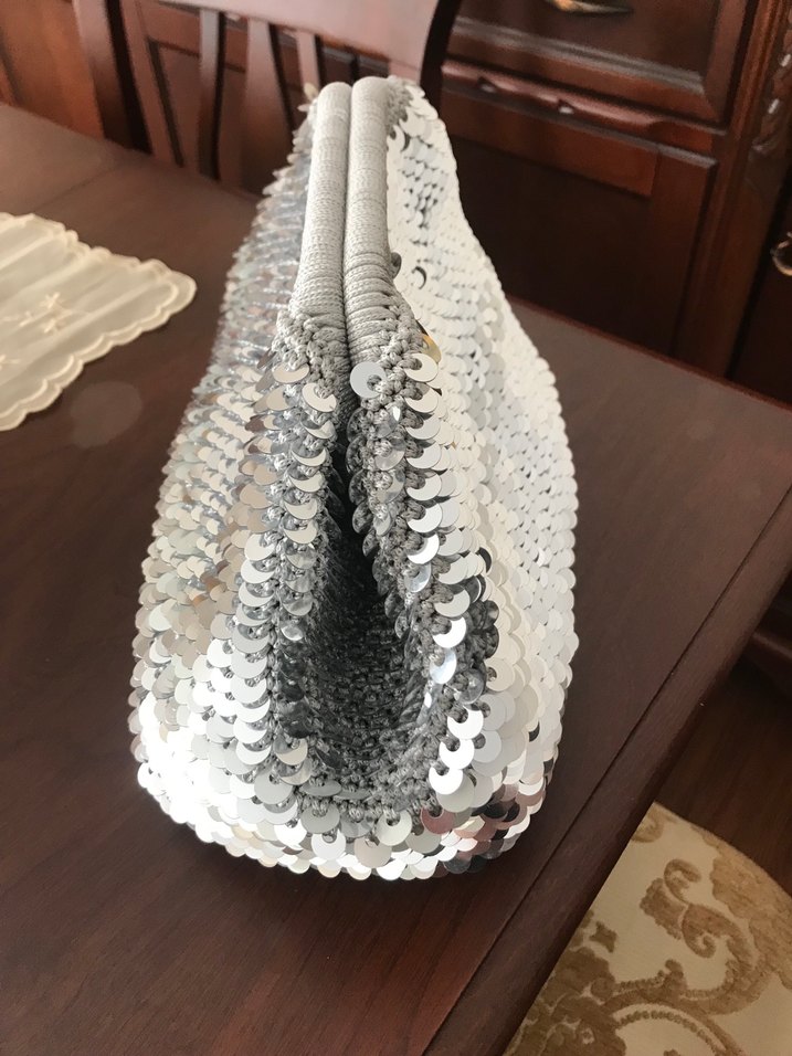 Gri Gümüş pullu Örgü Kadın Portföy Çanta - Görsel 3