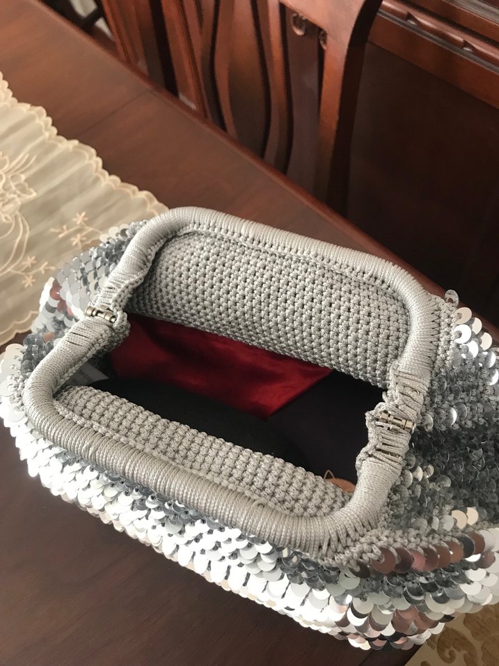 Gri Gümüş pullu Örgü Kadın Portföy Çanta - Görsel 4