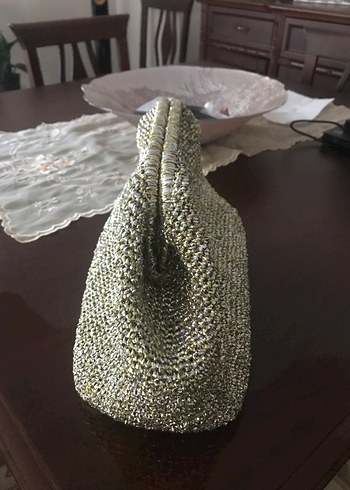 Gold Örgü Kadın Clutch Çanta - Görsel 2