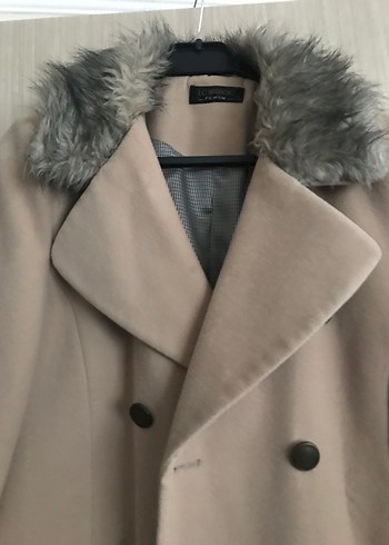 Kürklü Bej Kadın Midi Kaban - Görsel 2