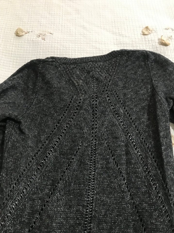 Gri V-Yaka Örgü Kadın Kazak - Görsel 3