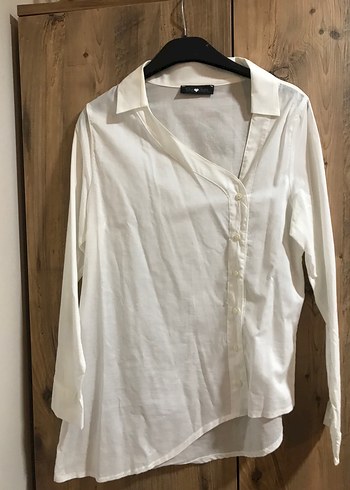 Düğmeli Beyaz Poplin Gömlek - Görsel 2