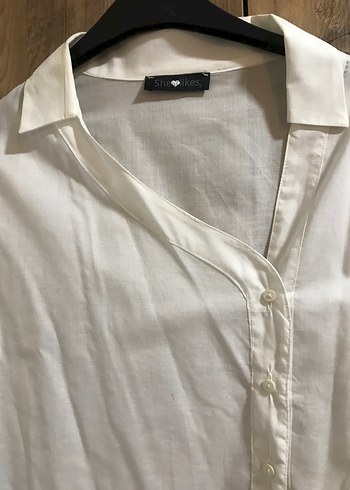 Düğmeli Beyaz Poplin Gömlek - Görsel 3