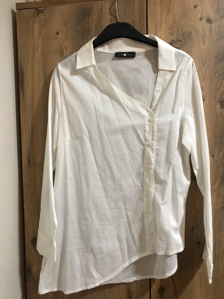 Düğmeli Beyaz Poplin Gömlek - Görsel 2