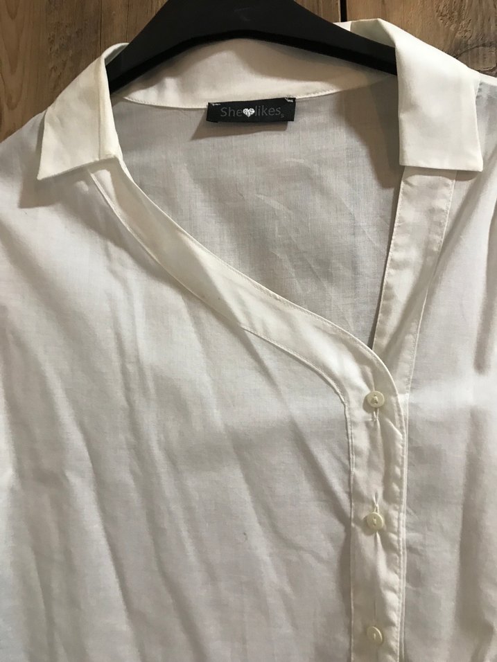 Düğmeli Beyaz Poplin Gömlek - Görsel 3