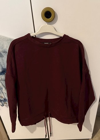Bordo Kadın Sweatshirt, Yuvarlak Yaka, Salaş