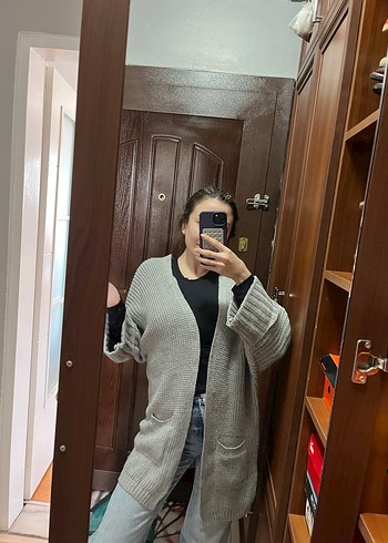 Gri uzun Triko Kadın Hırka - Görsel 2