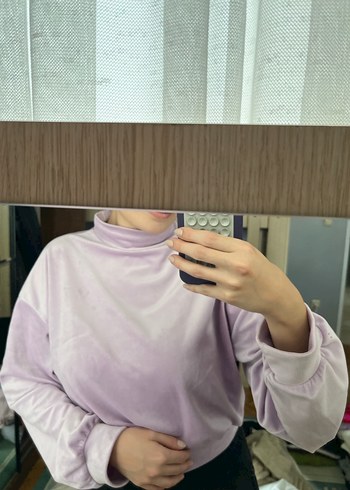 Mor Yüksek Yakalı Kadın Sweatshirt - Görsel 2