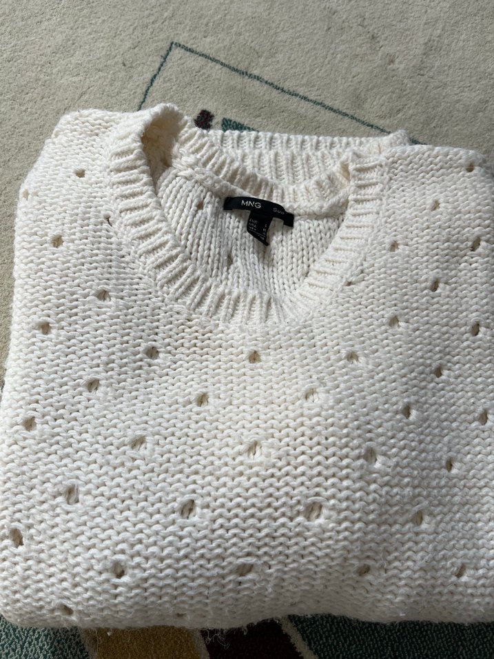 Beyaz Örgü Kadın Kazak - Görsel 3
