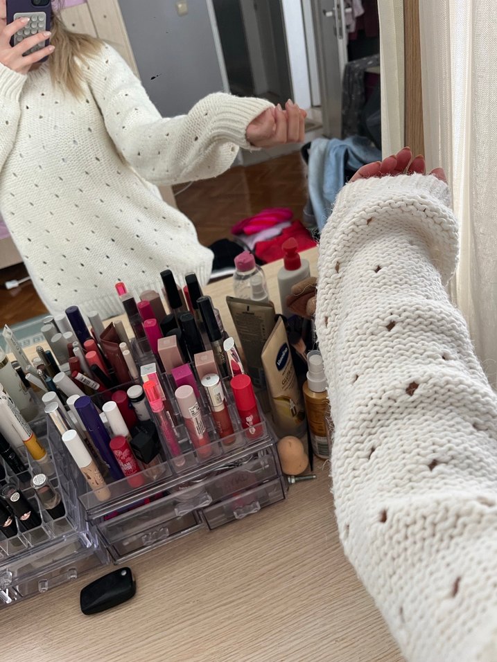 Beyaz Örgü Kadın Kazak - Görsel 2