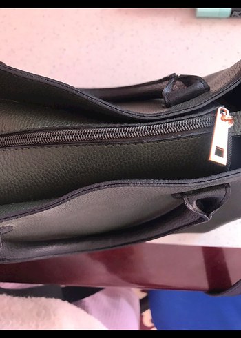 Haki Suni Deri Kadın Omuz Çantası - Görsel 4