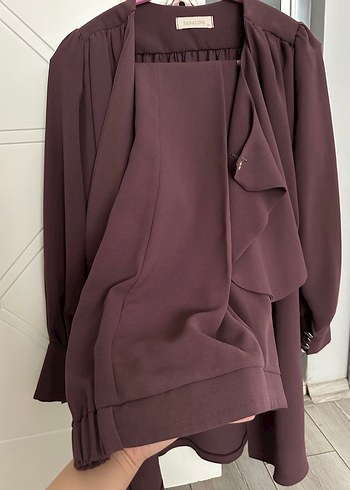 Gül kurusu Düğmeli Midi Kadın Takım Elbise - Görsel 4