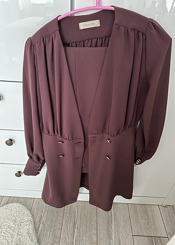 Gül kurusu Düğmeli Midi Kadın Takım Elbise - Görsel 3