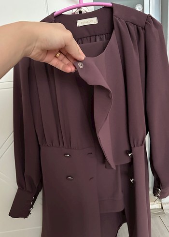 Gül kurusu Düğmeli Midi Kadın Takım Elbise - Görsel 7