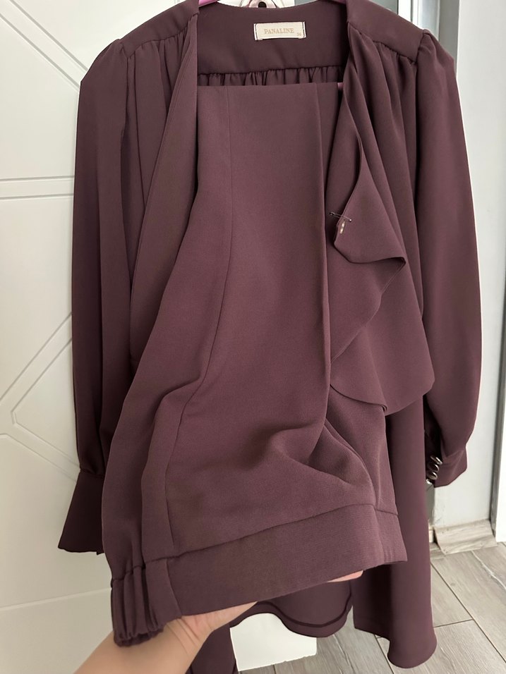 Gül kurusu Düğmeli Midi Kadın Takım Elbise - Görsel 4