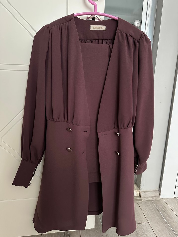 Gül kurusu Düğmeli Midi Kadın Takım Elbise - Görsel 2