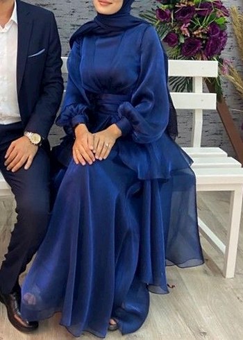 Kadın Mavi Uzun Abiye Elbise - Görsel 2