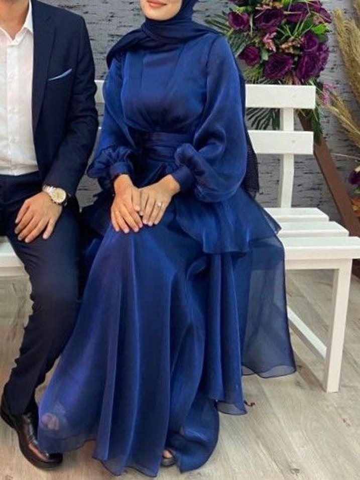 Kadın Mavi Uzun Abiye Elbise - Görsel 2