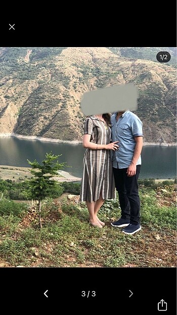 s Beden Batik Marka Haki Çizgili Elbise