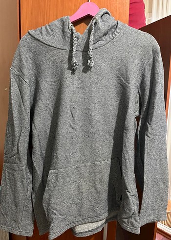 Gri Uzun Kollu Kapüşonlu Kadın Sweatshirt
