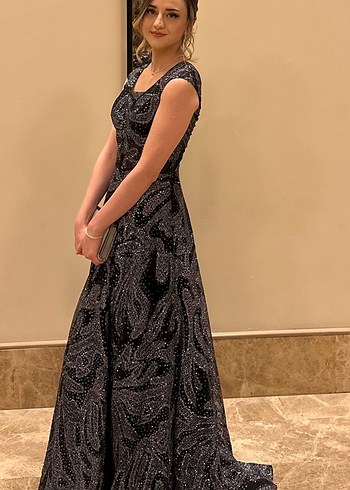 Lacivert Drapeli Uzun Kadın Abiye Elbise - Görsel 2