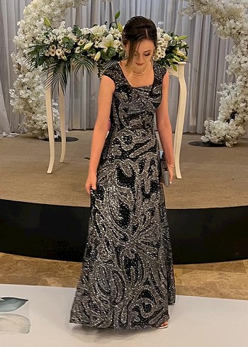 Lacivert Drapeli Uzun Kadın Abiye Elbise - Görsel 3