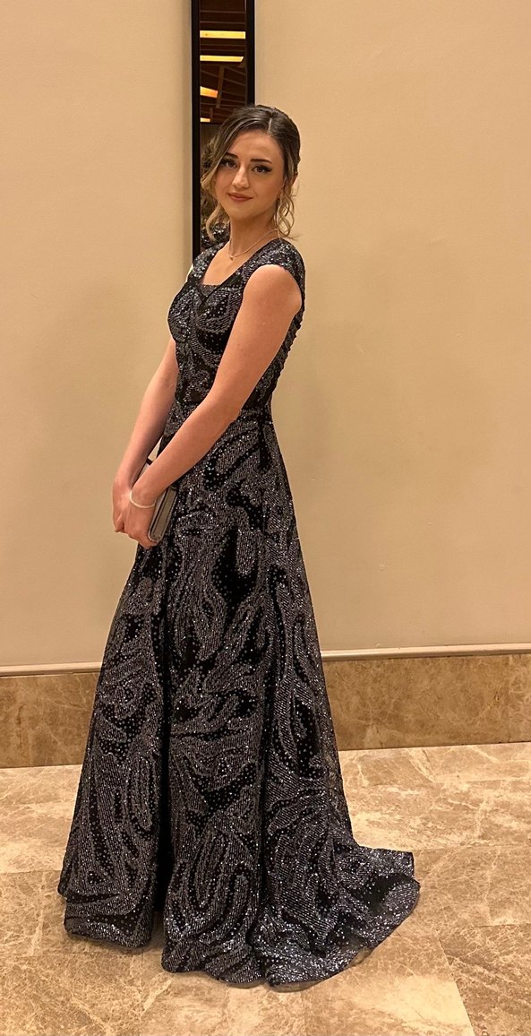 Lacivert Drapeli Uzun Kadın Abiye Elbise - Görsel 2