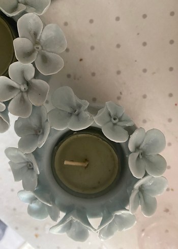 Çiçek Detaylı soft mavi Mumluk Seti - Görsel 4