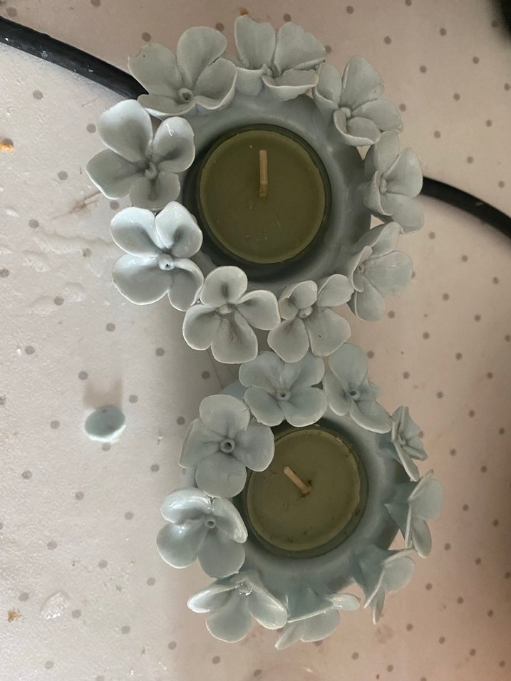 Çiçek Detaylı soft mavi Mumluk Seti - Görsel 3