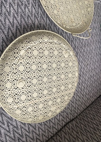 Bohem İşlemeli krem rengi Metal Tepsi - Görsel 3
