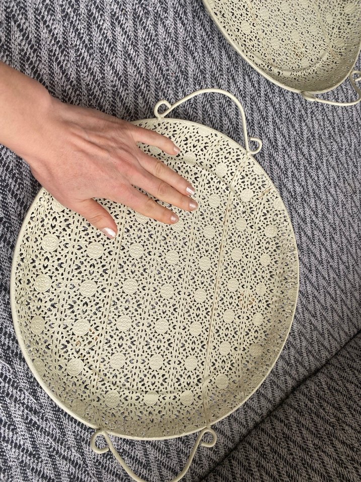 Bohem İşlemeli krem rengi Metal Tepsi - Görsel 2