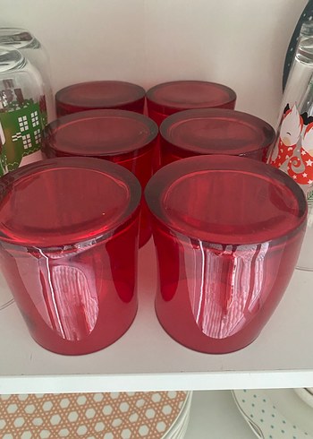 Canlı kırmızı cam bardak seti - Görsel 2