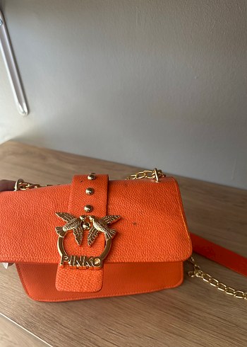 Zincir Detaylı Turuncu Deri Kadın Çanta - Görsel 2