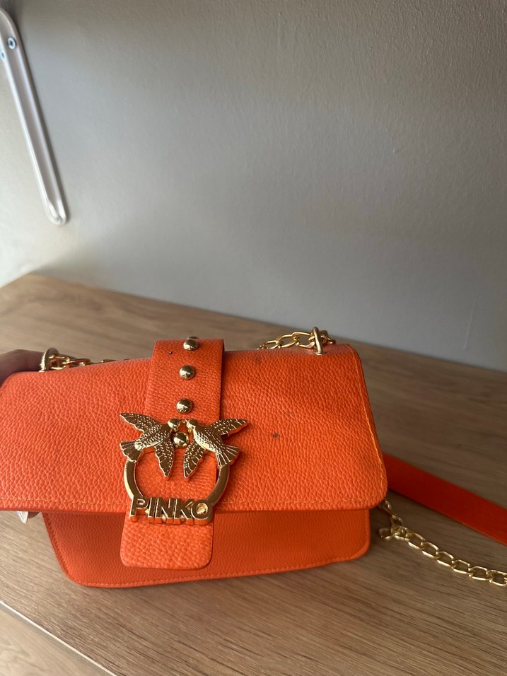 Zincir Detaylı Turuncu Deri Kadın Çanta - Görsel 2