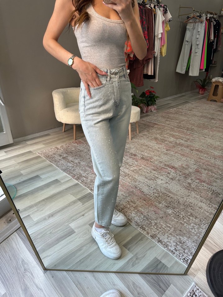 Gri Batik Desenli Kot Pantolon - Görsel 3