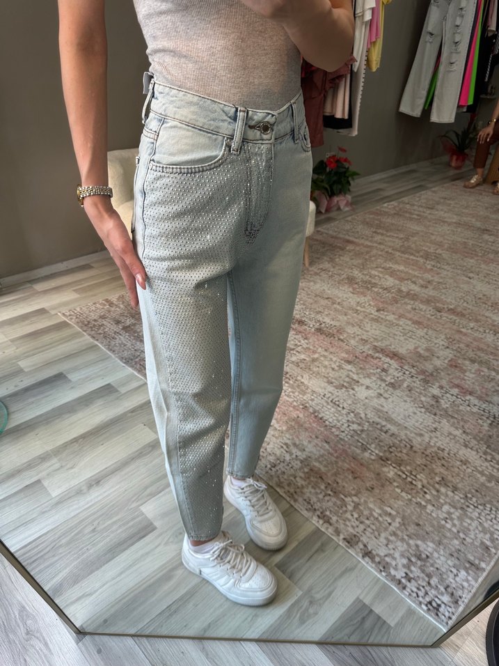 Gri Batik Desenli Kot Pantolon - Görsel 4