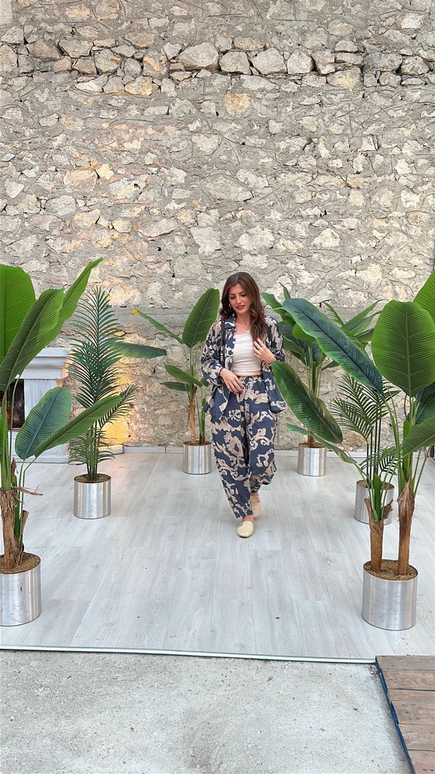 Gri Batik Desenli Salaş Kadın Takım S-M-L bedenler - Görsel 2