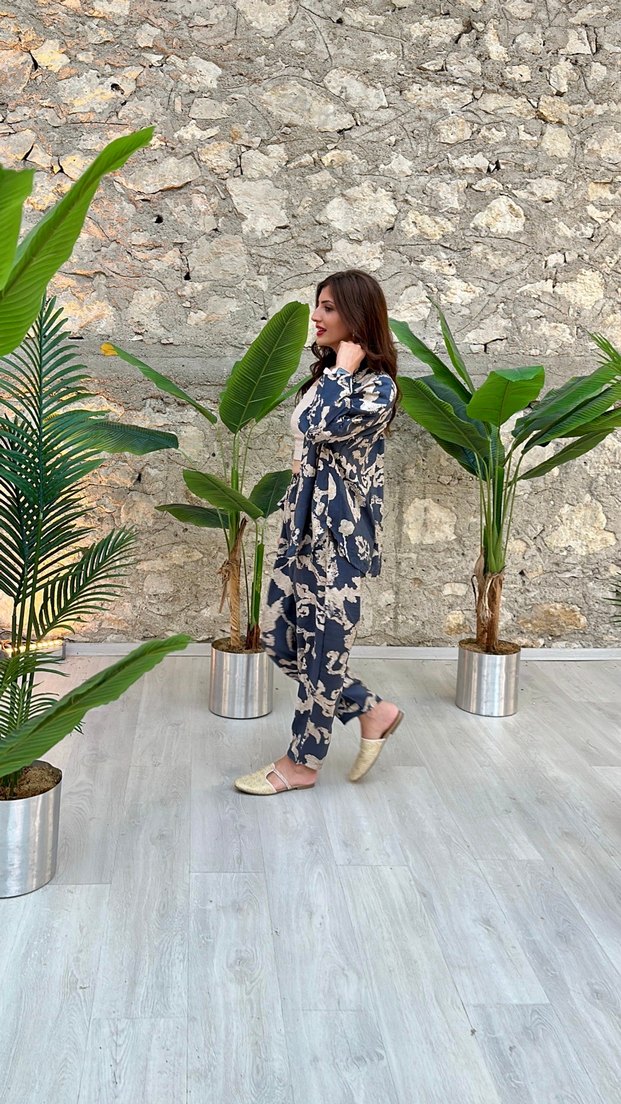 Gri Batik Desenli Salaş Kadın Takım S-M-L bedenler - Görsel 4