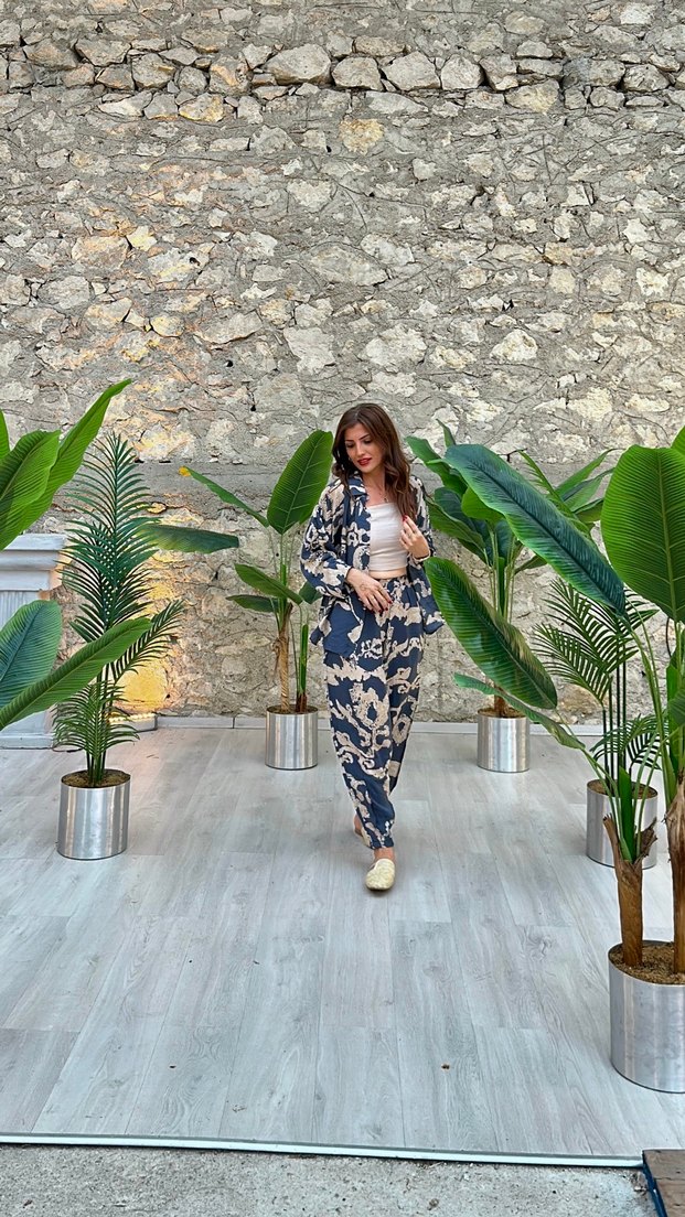 Gri Batik Desenli Salaş Kadın Takım S-M-L bedenler - Görsel 3